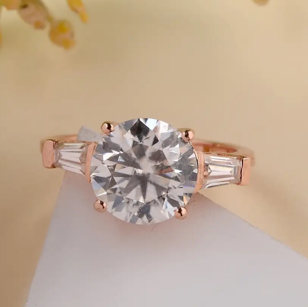 Genuine Moissanite Ring in Vermeil Rose Gold Over Sterling Silver 3.40 ctw - Picture 8 of 10